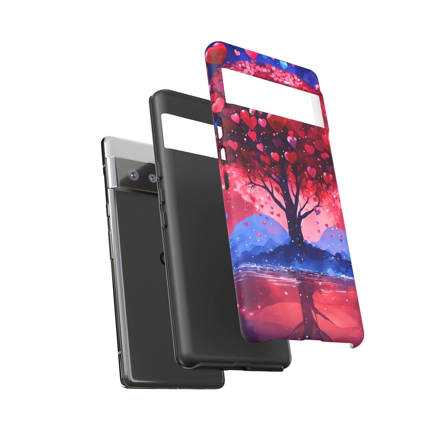 Heart Tree Phone Case — Romantic Red & Blue Protective Tough Case