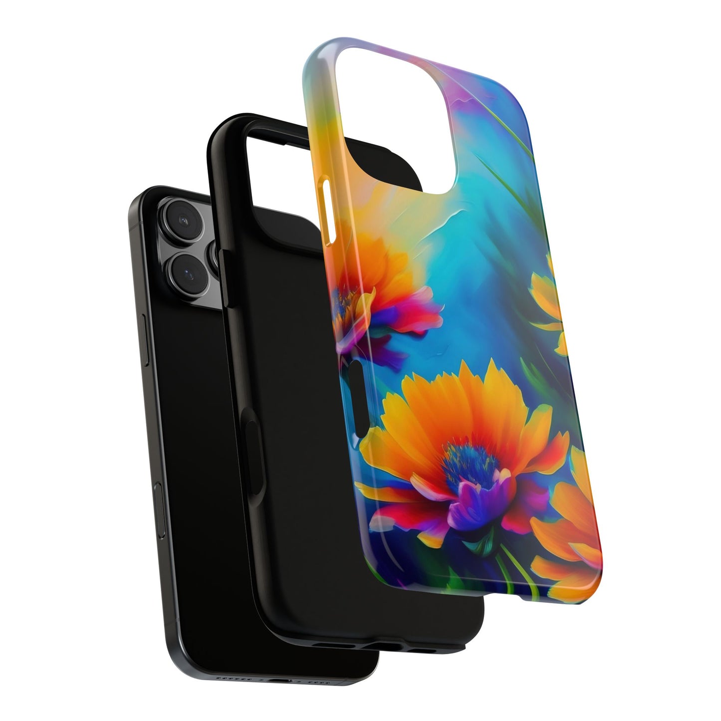 Floral Burst Tough Phone Case — Vibrant Watercolor Flowers Protective Cover