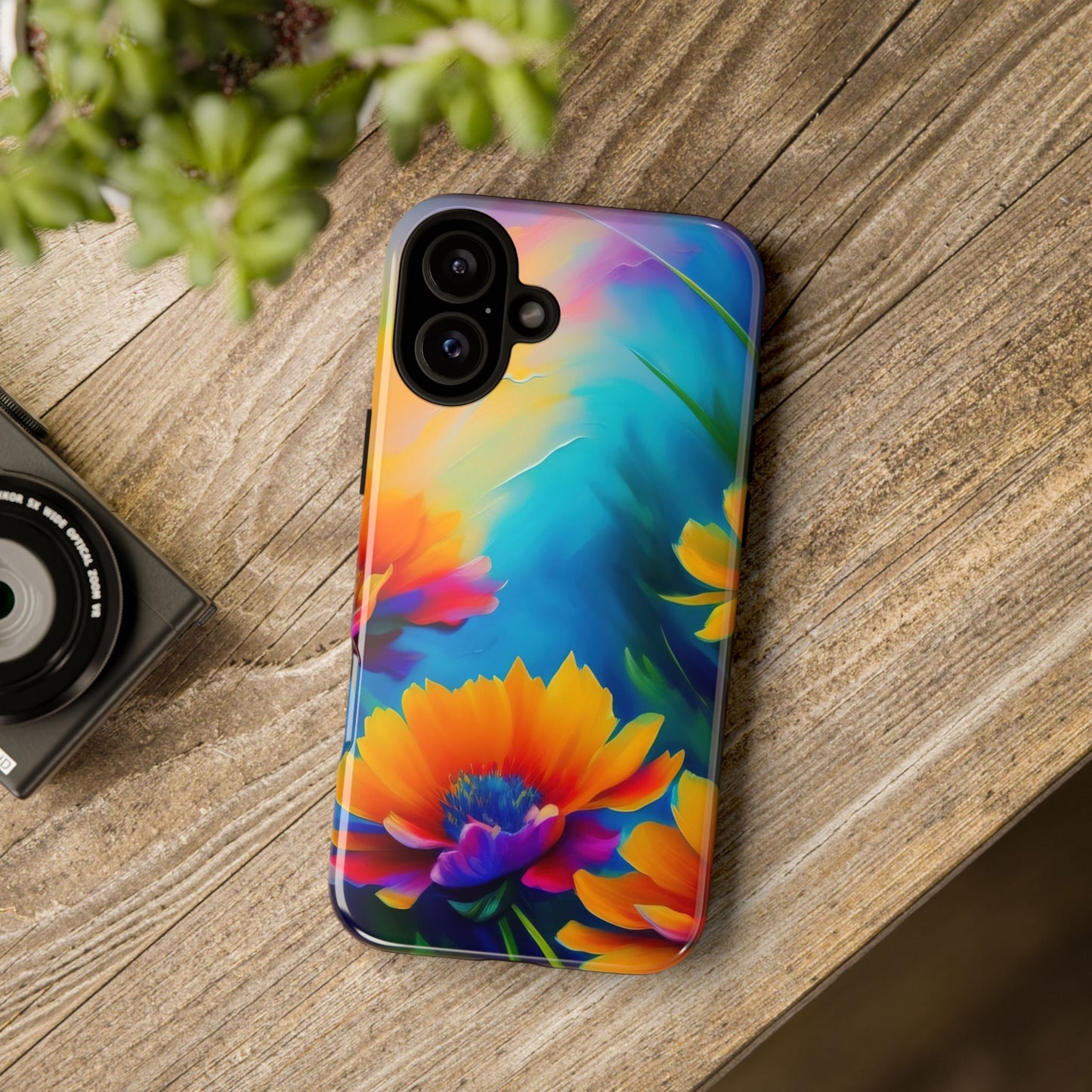 Floral Burst Tough Phone Case — Vibrant Watercolor Flowers Protective Cover