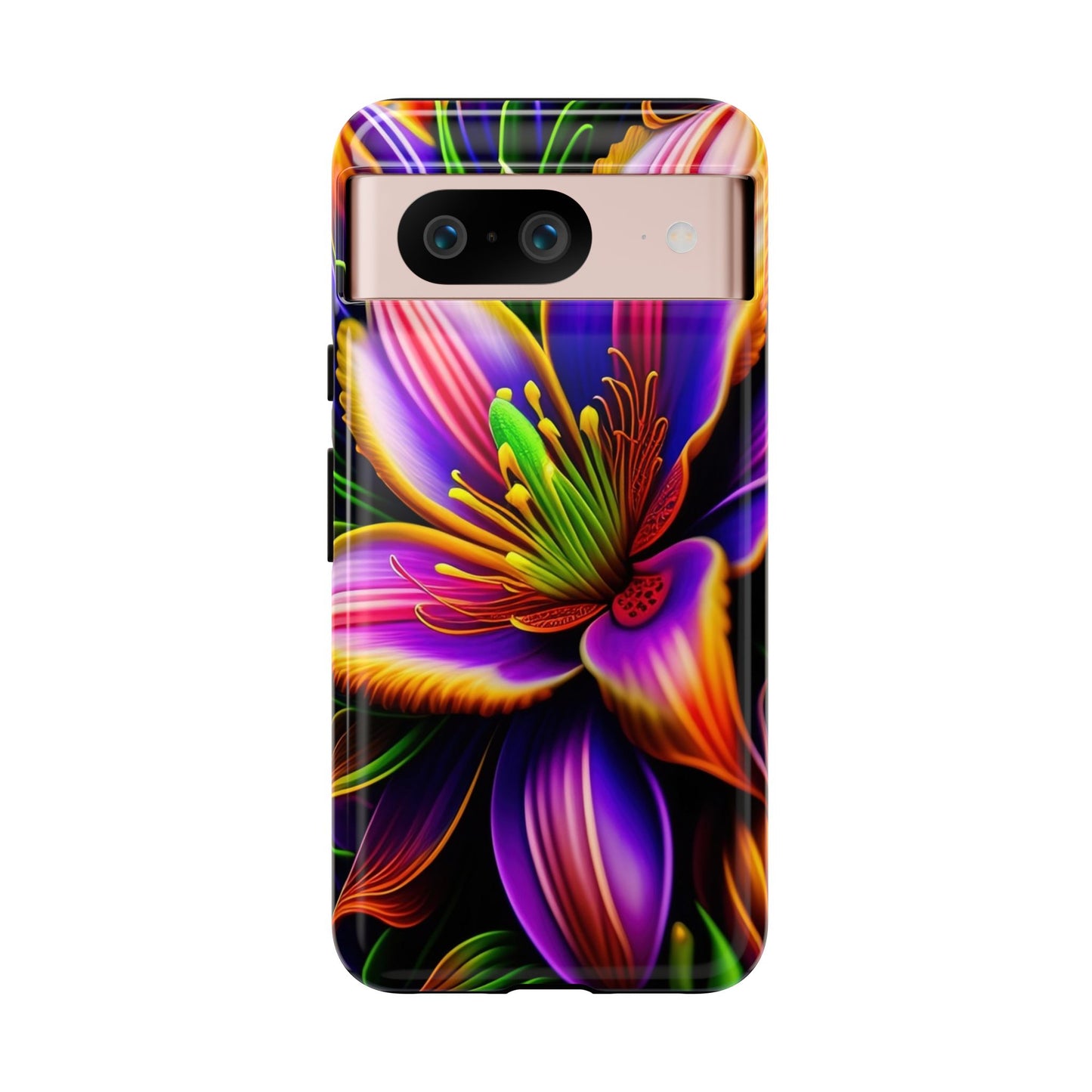 Floral Neon Tough Phone Case — Vivid Purple & Orange Lily Protective Cover