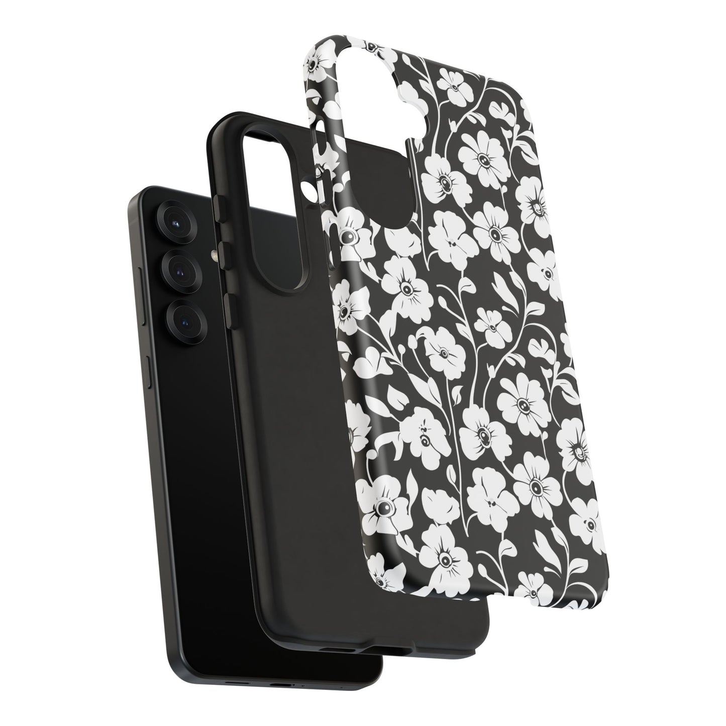 Floral Noir Tough Phone Case — Black & White Flower Protective Cover