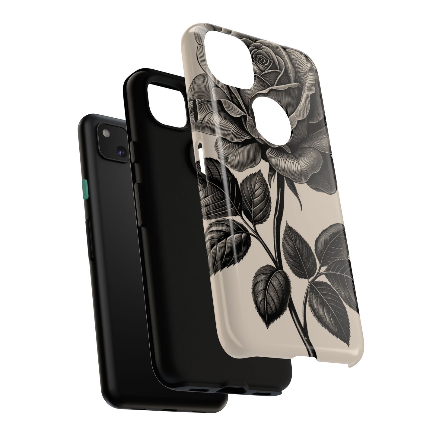 Black Rose Phone Case, Tough Cases with Floral Design, Elegant Tech Accessory, Gift for Flower Lovers, Stylish Protection