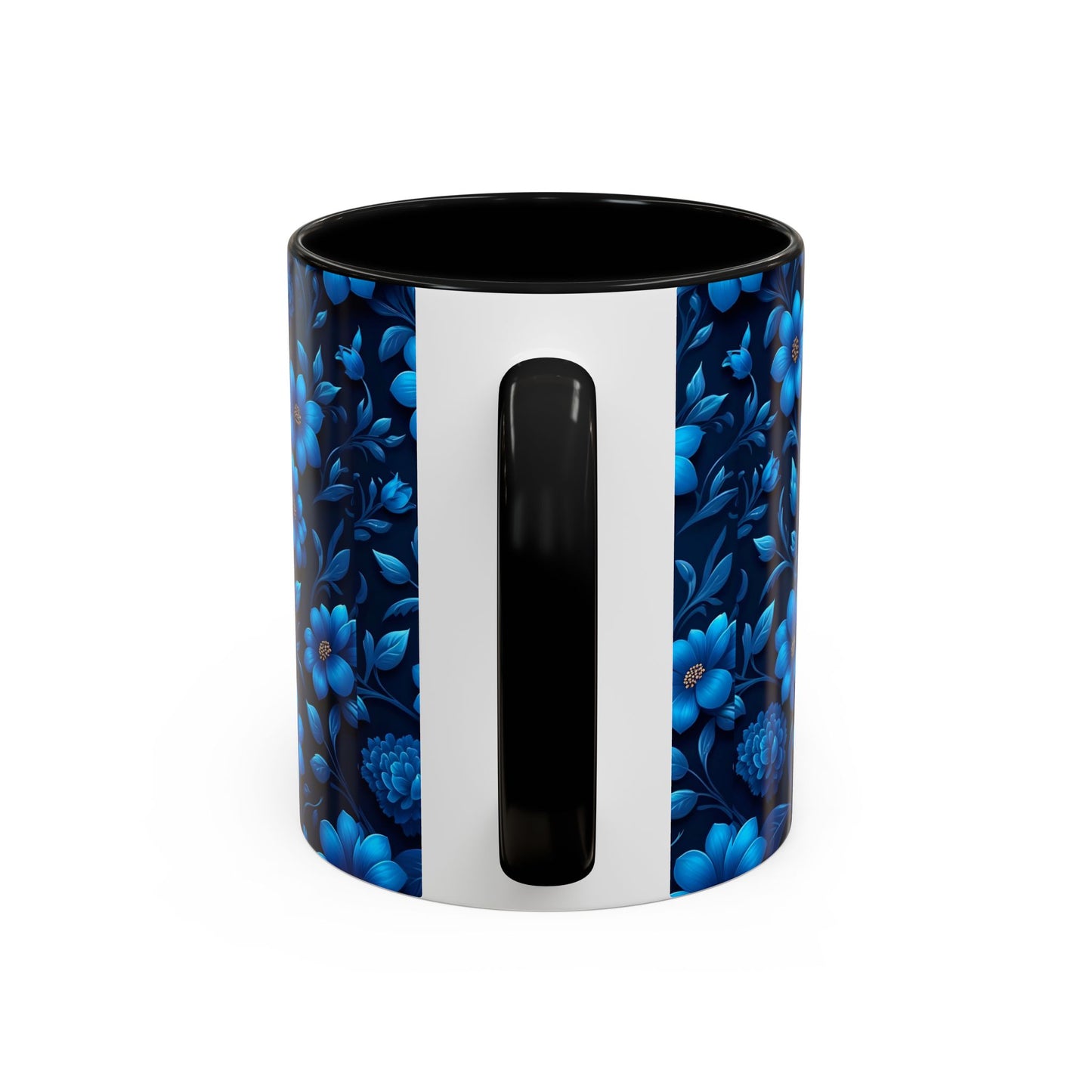 Floral Accent Coffee Mug, Blue Flower Mug, Ceramic Coffee Cup, Gift for Her, Nature-Themed Drinkware, Floral Home Decor, Unique Mug