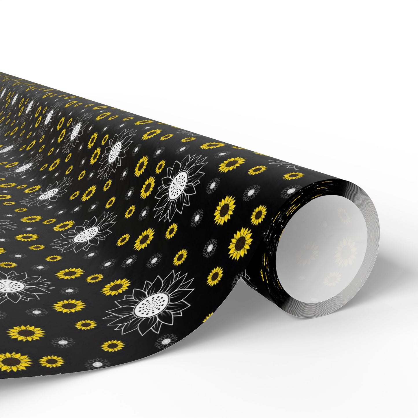 Sunflower Doodles Wrapping Paper Roll — Black & Yellow Floral Gift Wrap