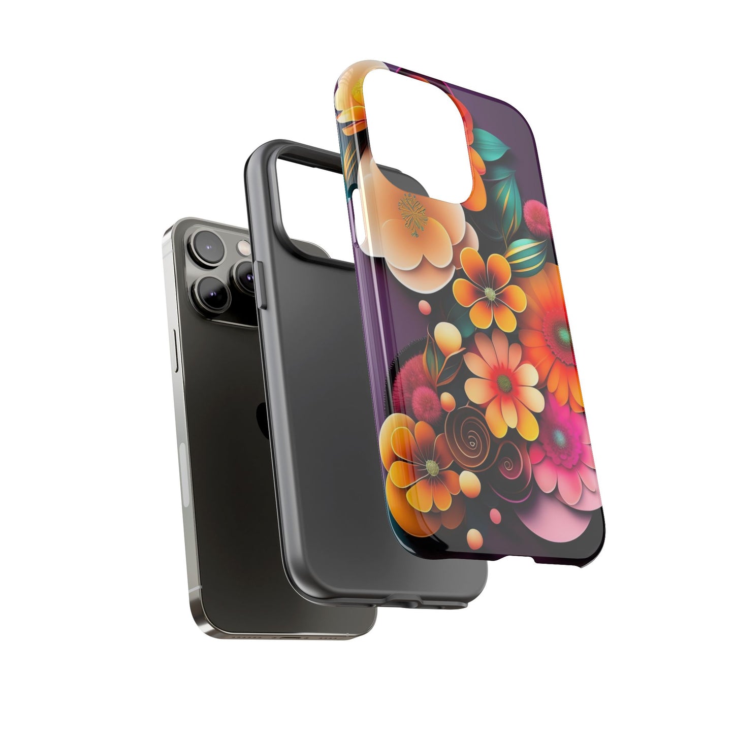 Floral Burst Tough Phone Case — Colorful Retro Flowers Protective Cover