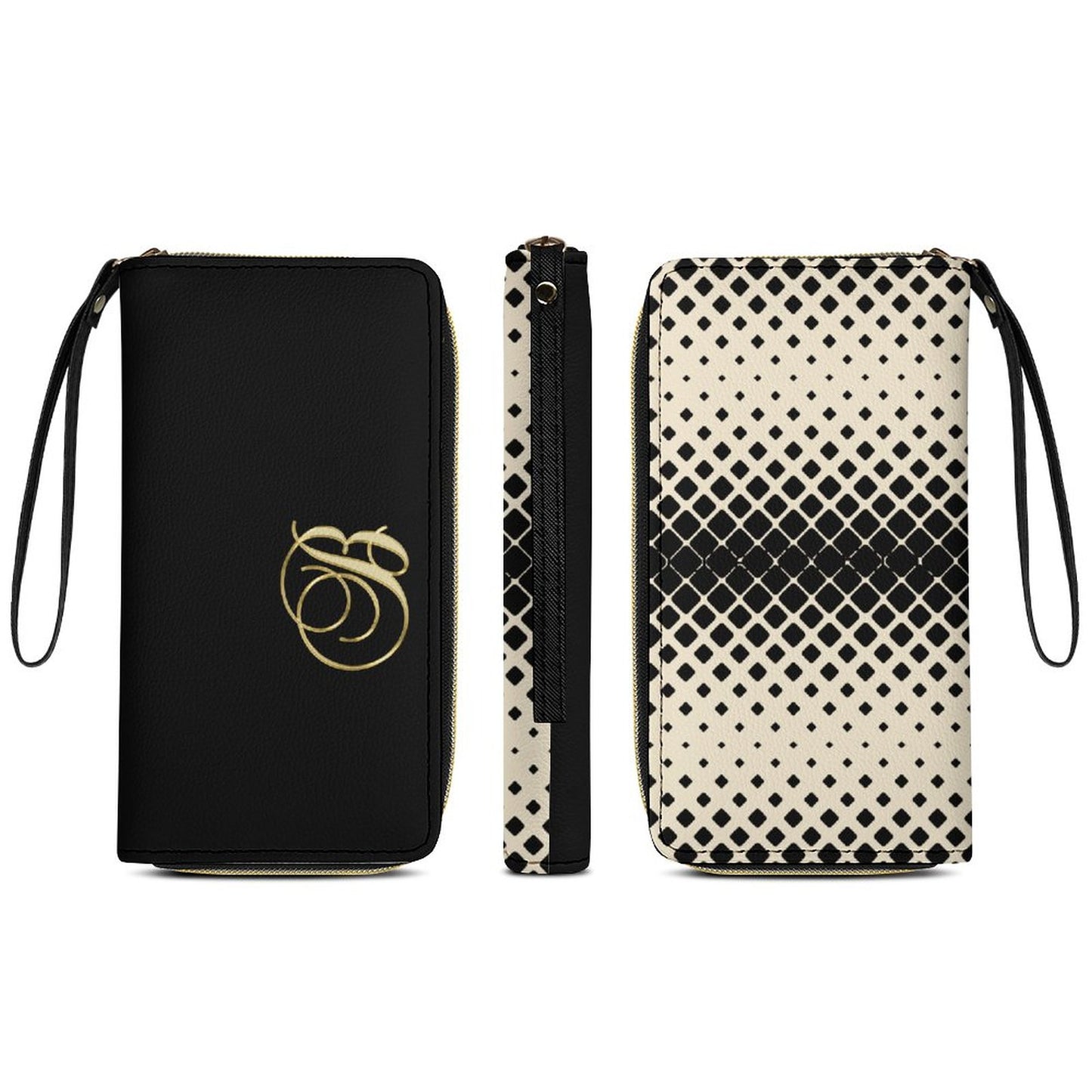 Leather Wallet with Wristlet Strap - Letter B