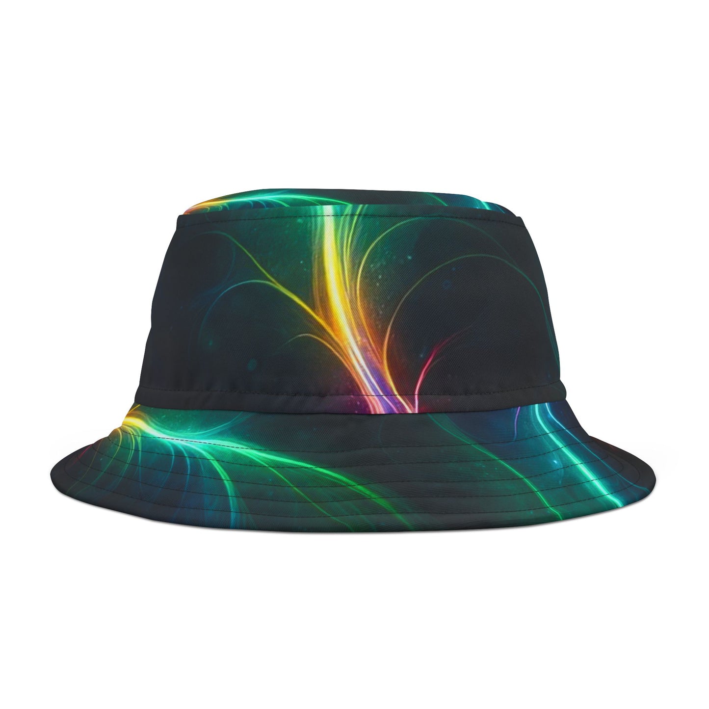 Neon Wave Bucket Hat — Abstract Glow AOP Summer Hat
