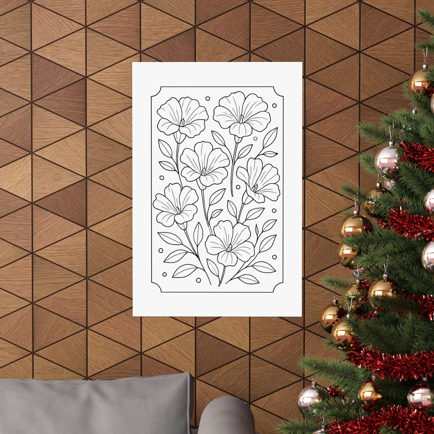 Botanical Line Art Poster — Matte Vertical Floral Wall Art - DIY