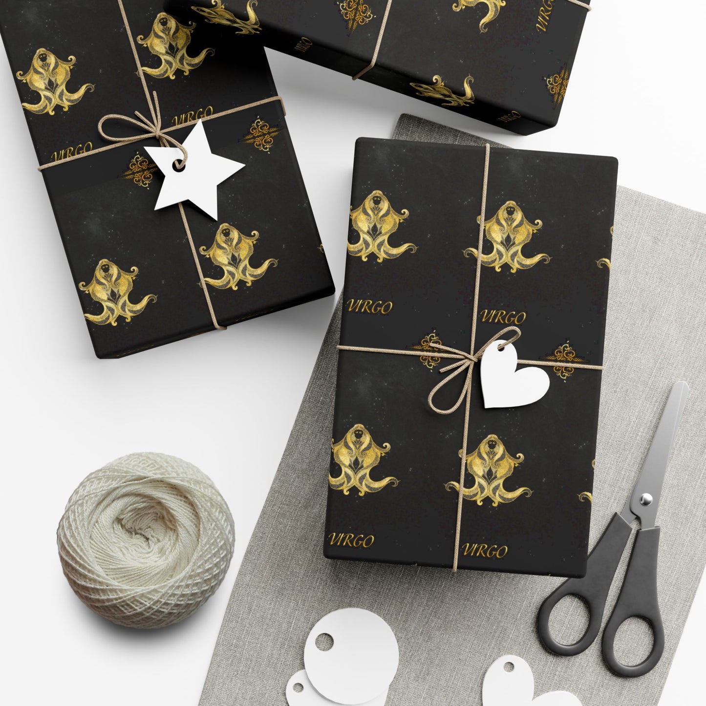 Virgo Luxury Black & Gold Wrapping Paper - Regal Fleur-de-Lis Gift Wrap