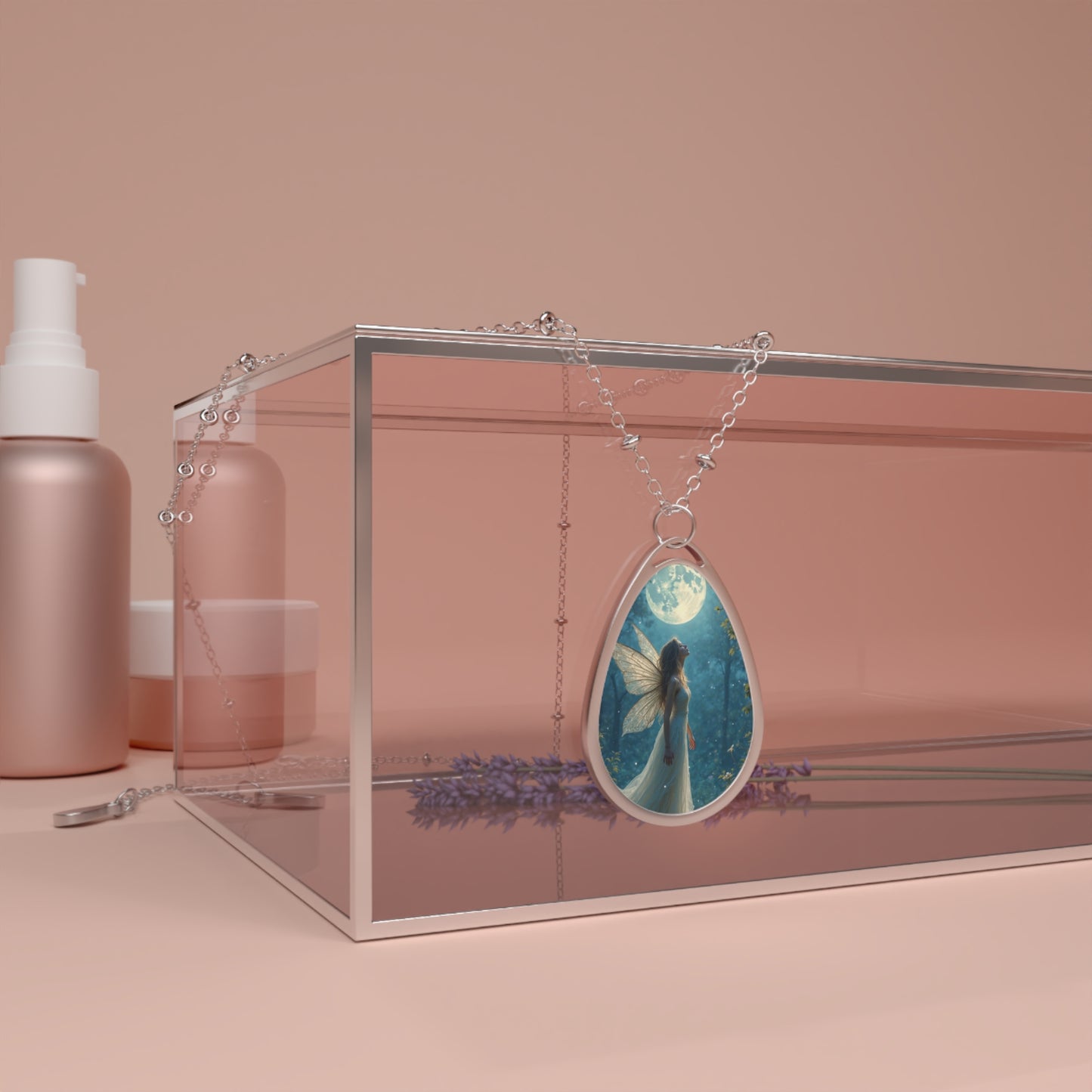 Enchanting Fairy Oval Necklace, Fantasy Jewelry, Moonlight Charm, Gift for Her, Whimsical Statement Piece