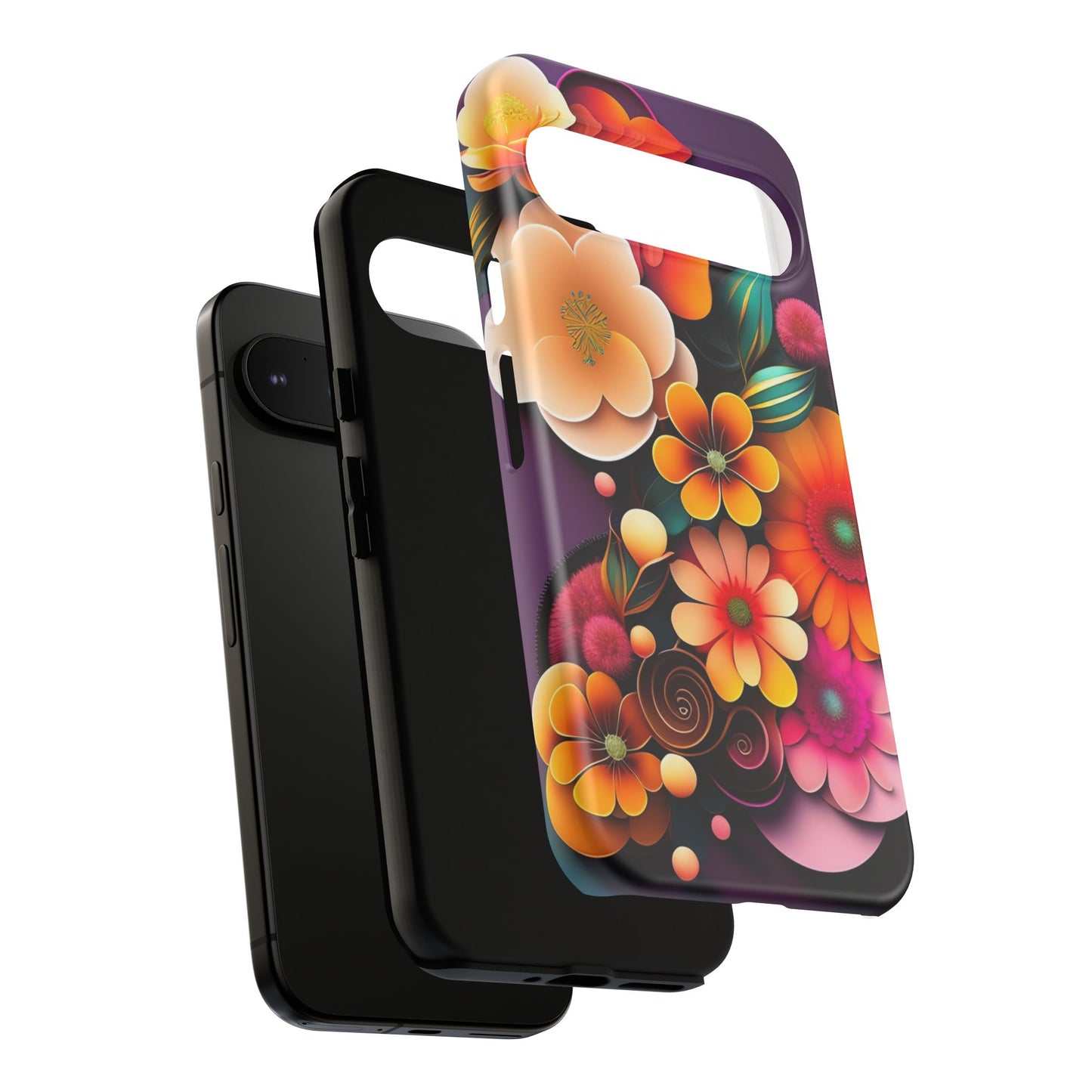 Floral Burst Tough Phone Case — Colorful Retro Flowers Protective Cover