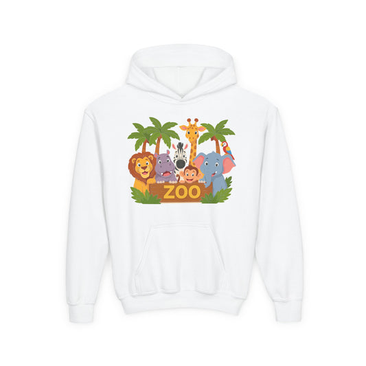 Kids Zoo Animals Hoodie - Cute Safari Lion Giraffe Elephant Sweatshirt
