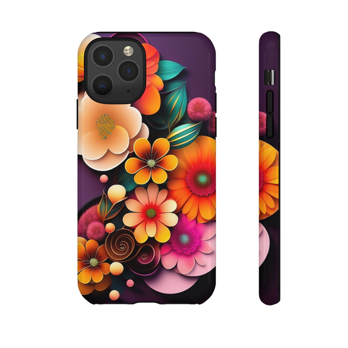 Floral Burst Tough Phone Case — Colorful Retro Flowers Protective Cover