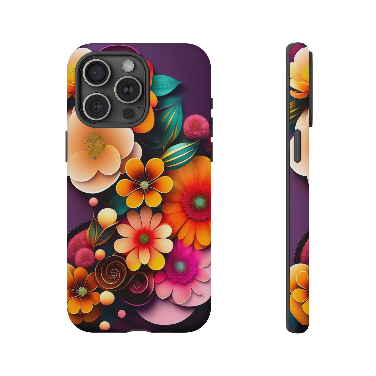 Floral Burst Tough Phone Case — Colorful Retro Flowers Protective Cover