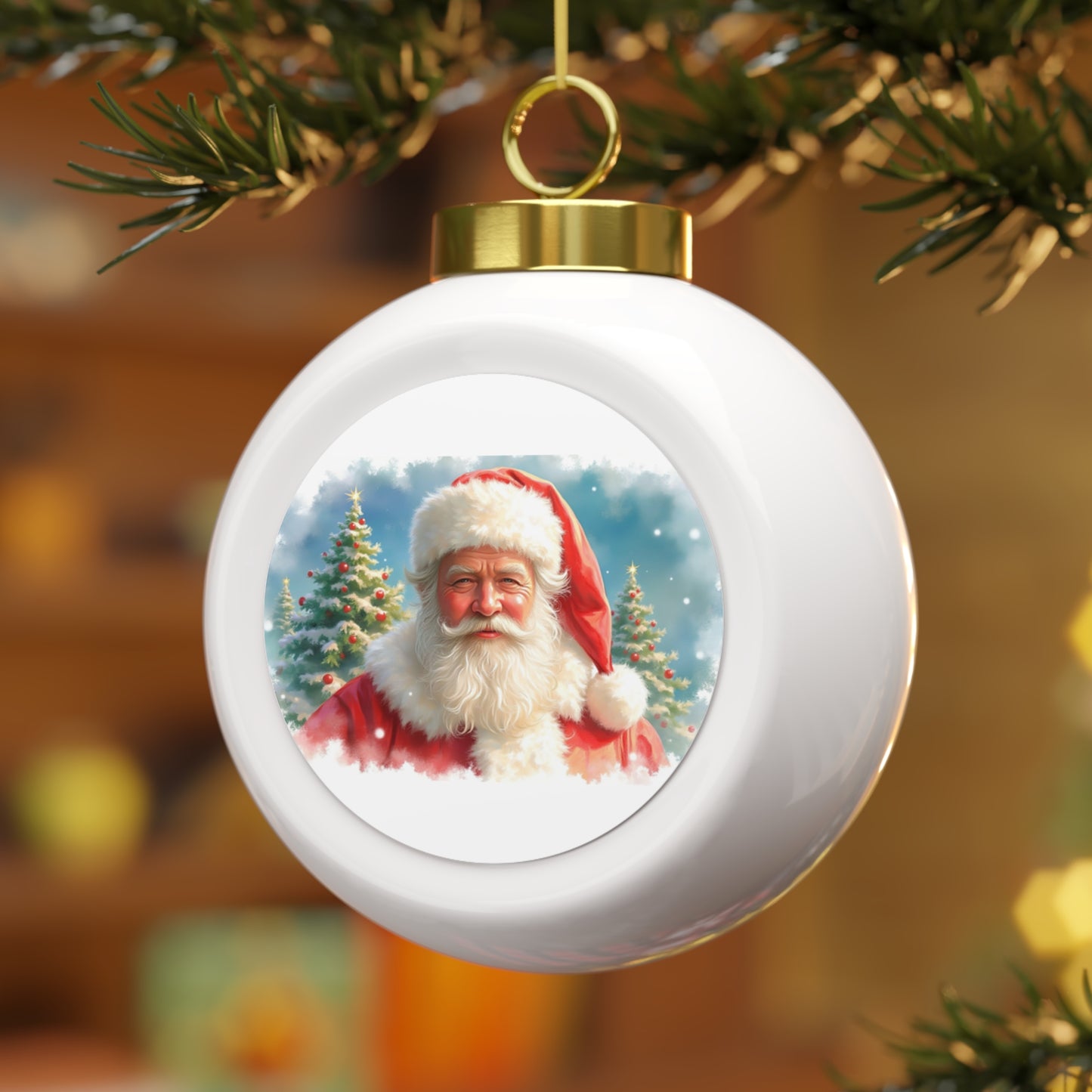 Christmas Ball Ornament, Festive Holiday Decor, Personalized Tree Ornament, Santa & Poinsettia Design, Christmas Gift, Holiday Keepsake