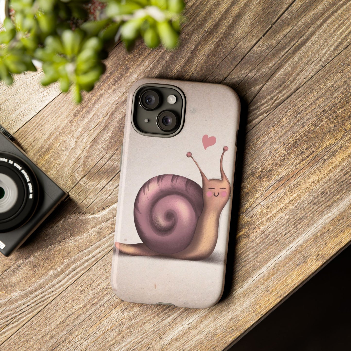 Cute Snail Phone Case — Pink Heart Cartoon Protective iPhone Cover