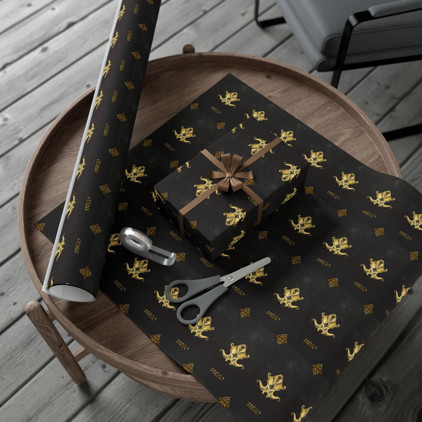 Virgo Luxury Black & Gold Wrapping Paper - Regal Fleur-de-Lis Gift Wrap