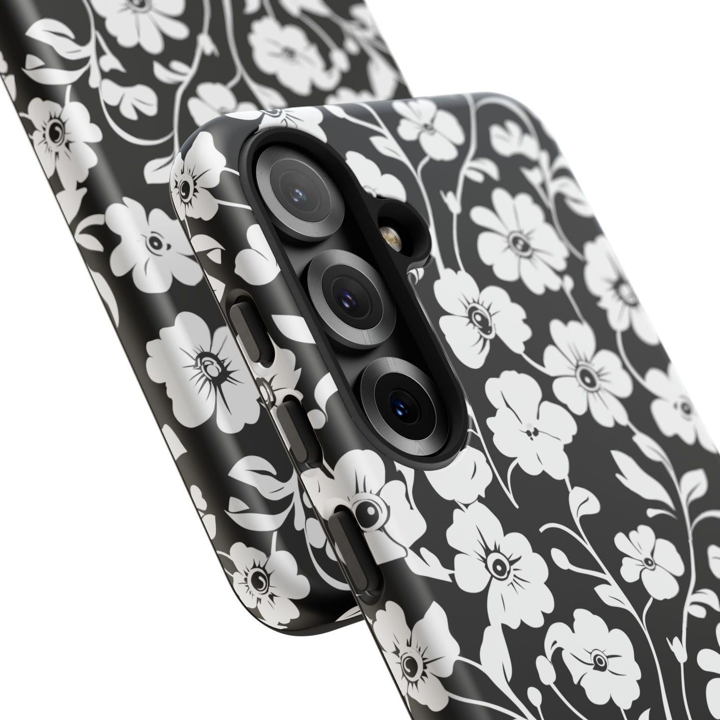 Floral Noir Tough Phone Case — Black & White Flower Protective Cover