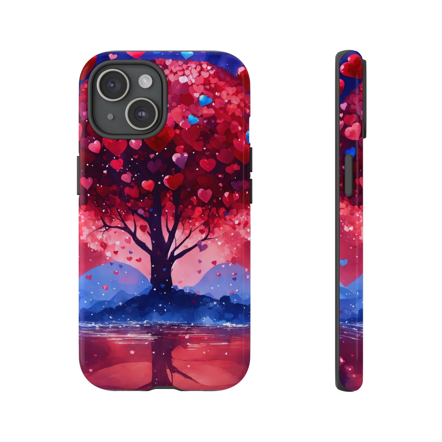 Heart Tree Phone Case — Romantic Red & Blue Protective Tough Case