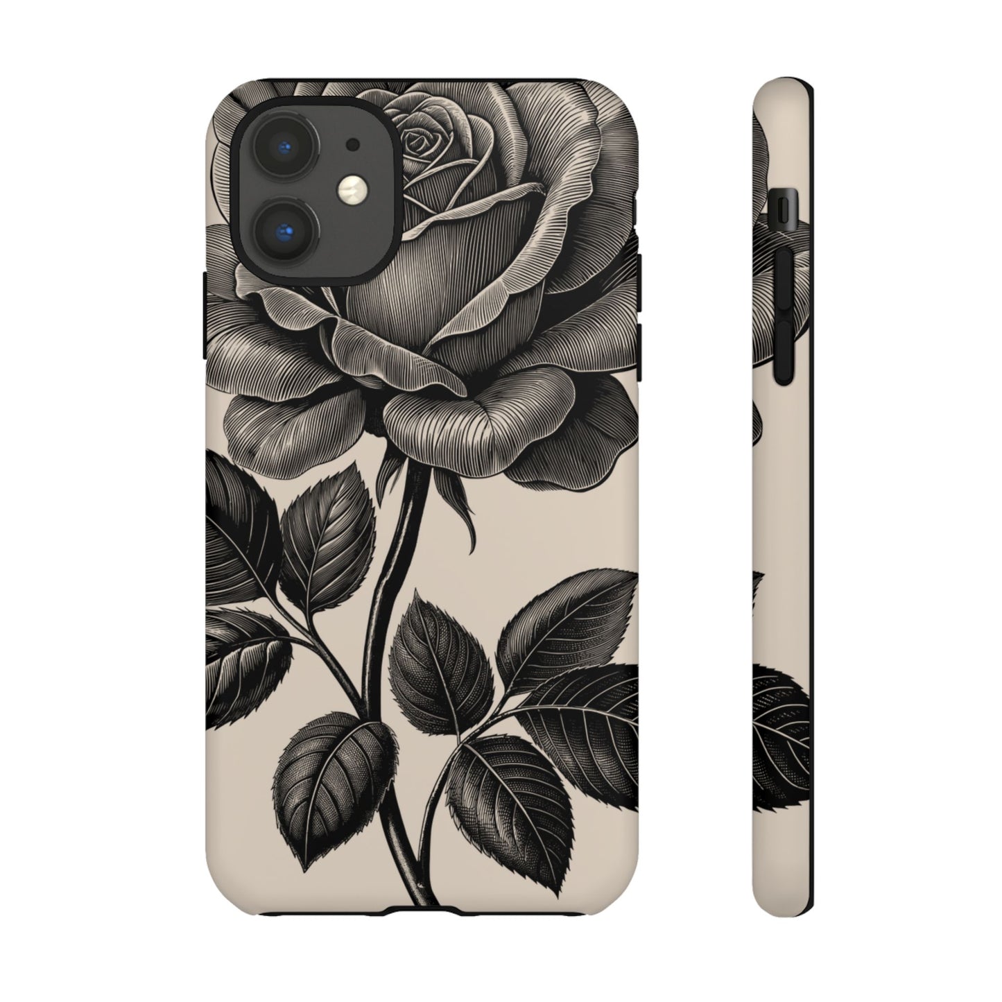 Black Rose Phone Case, Tough Cases with Floral Design, Elegant Tech Accessory, Gift for Flower Lovers, Stylish Protection