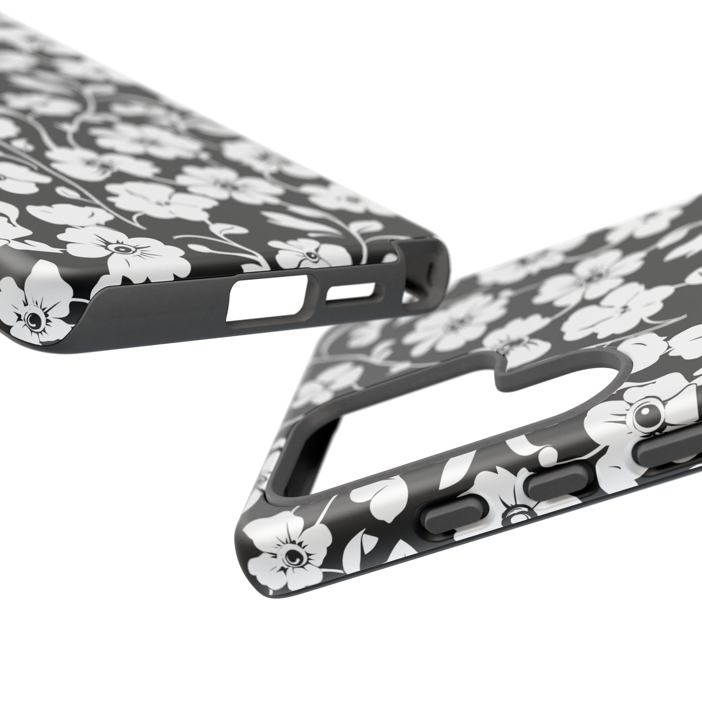 Floral Noir Tough Phone Case — Black & White Flower Protective Cover