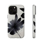 Monochrome Floral Tough Phone Case — Black Ink Flower Protective Cover