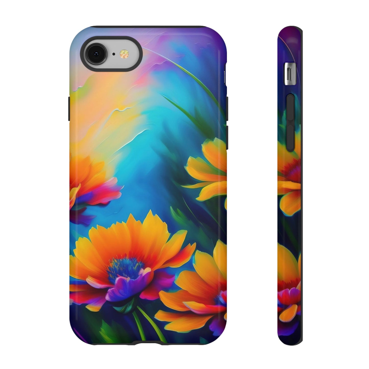 Floral Sunset Tough Phone Case — Vibrant Watercolor Flowers Protective Cover
