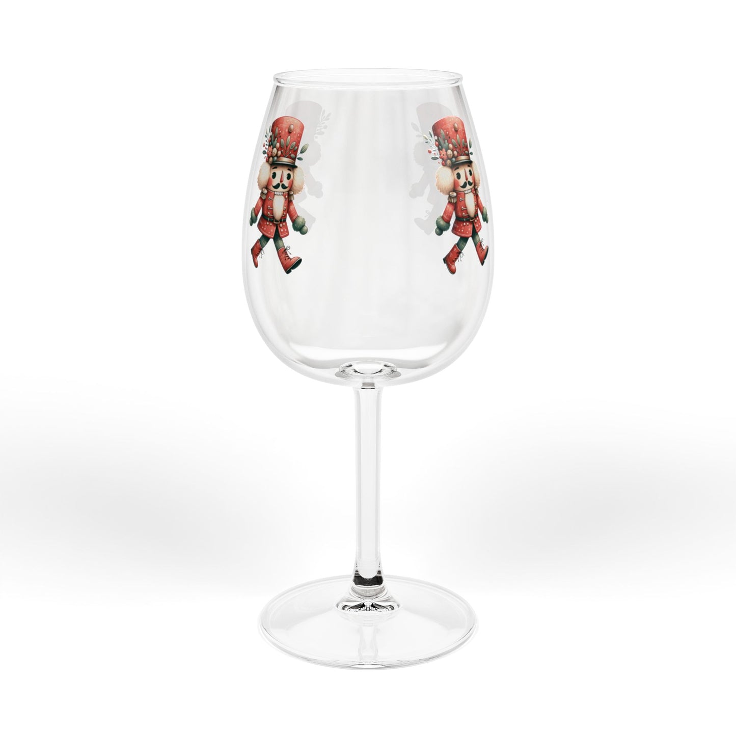 12oz Wine Glass with Festive Nutcracker Design — Holiday Christmas Stemware