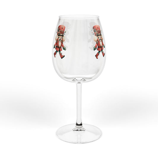 12oz Wine Glass with Festive Nutcracker Design — Holiday Christmas Stemware