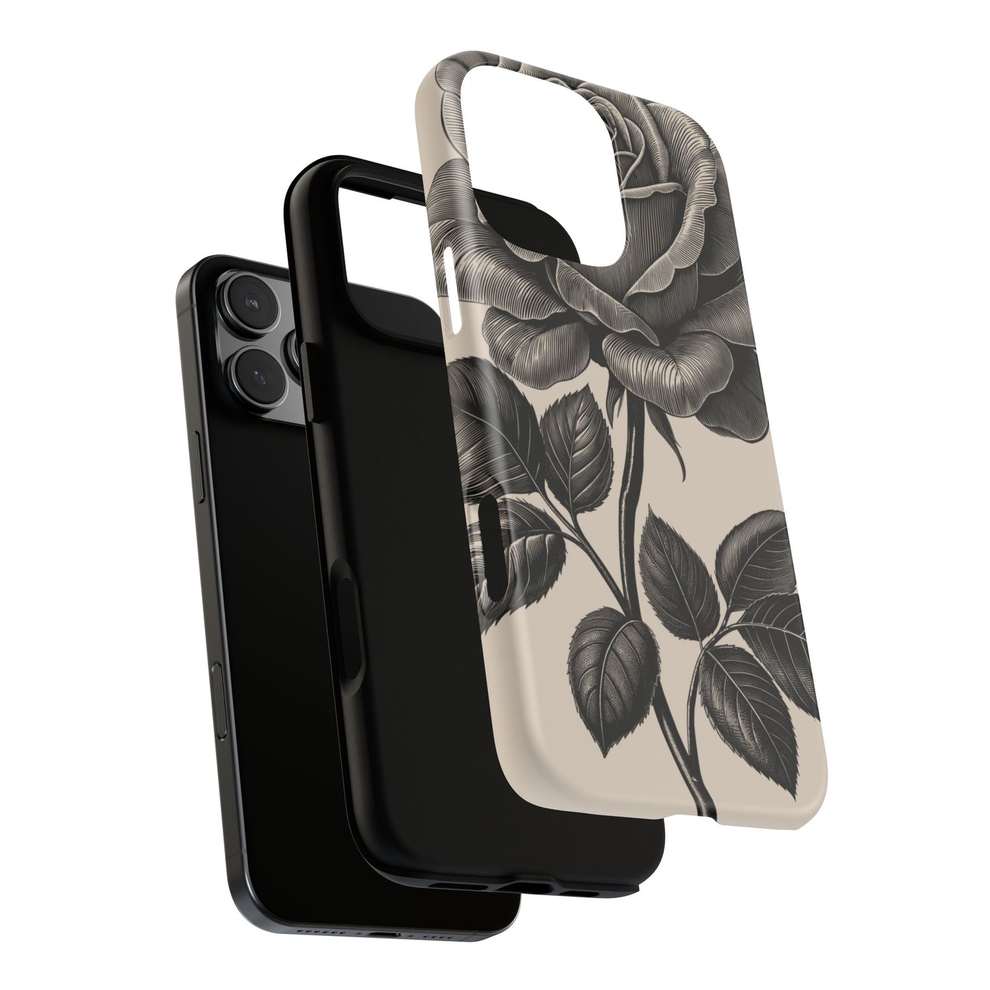 Black Rose Phone Case, Tough Cases with Floral Design, Elegant Tech Accessory, Gift for Flower Lovers, Stylish Protection