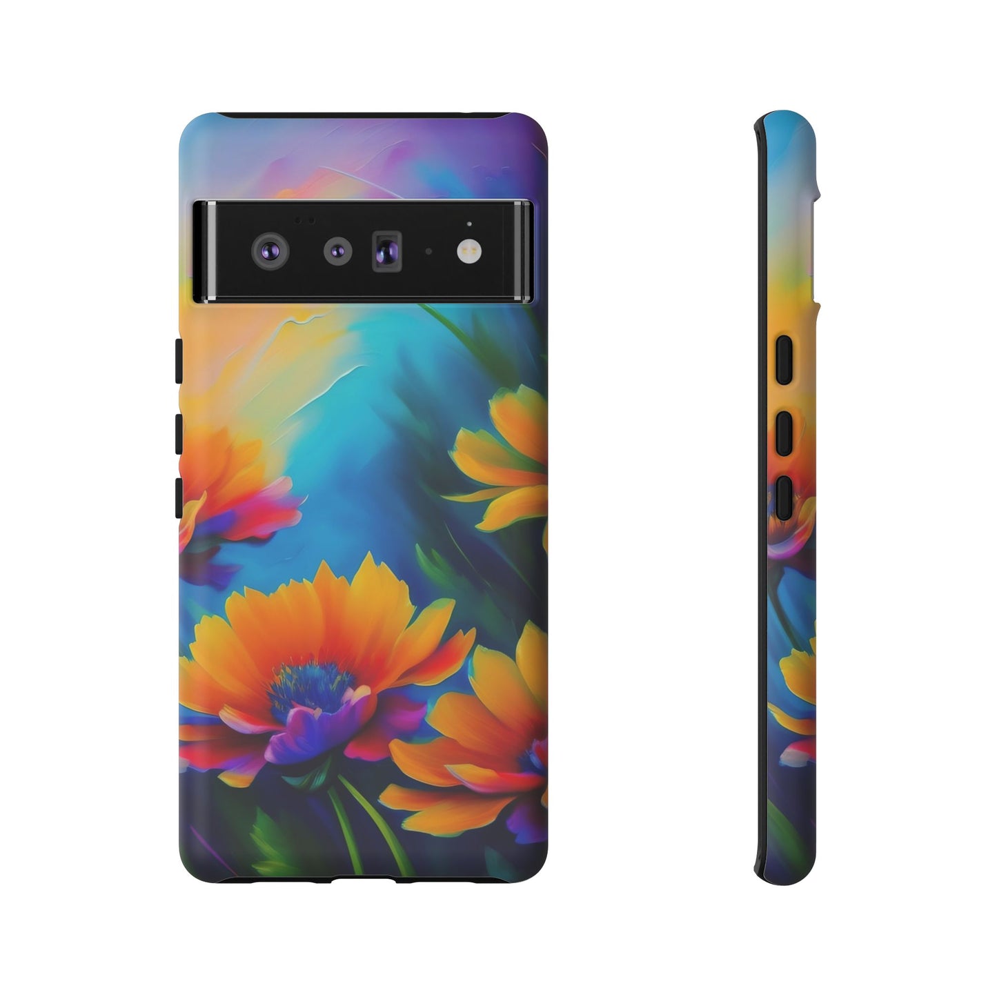 Floral Sunset Tough Phone Case — Vibrant Watercolor Flowers Protective Cover