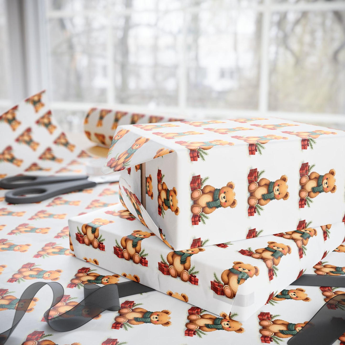 Christmas Teddy Bear Wrapping Paper Roll — Cute Holiday Gift Wrap