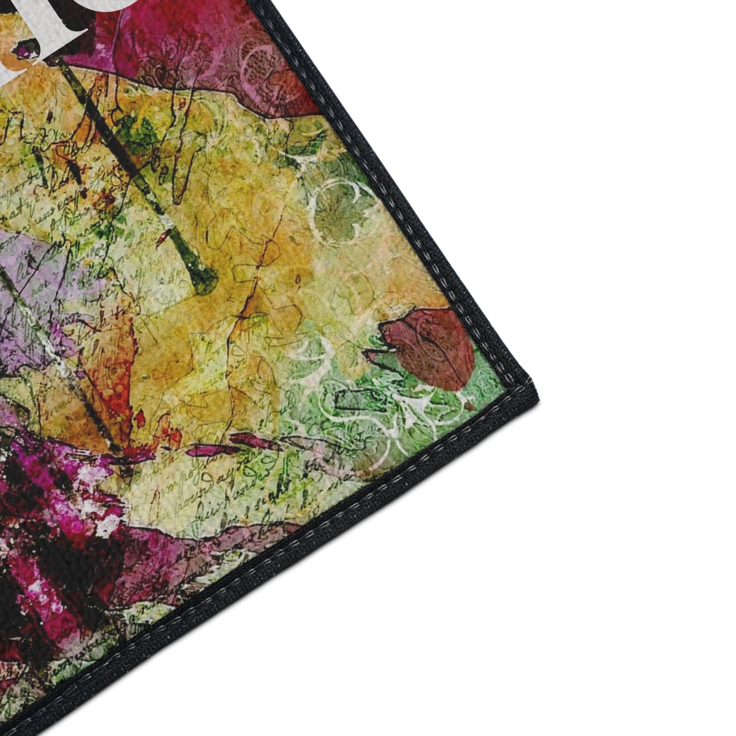 Welcome Floral Heavy Duty Floor Mat — Colorful Abstract Entry Rug