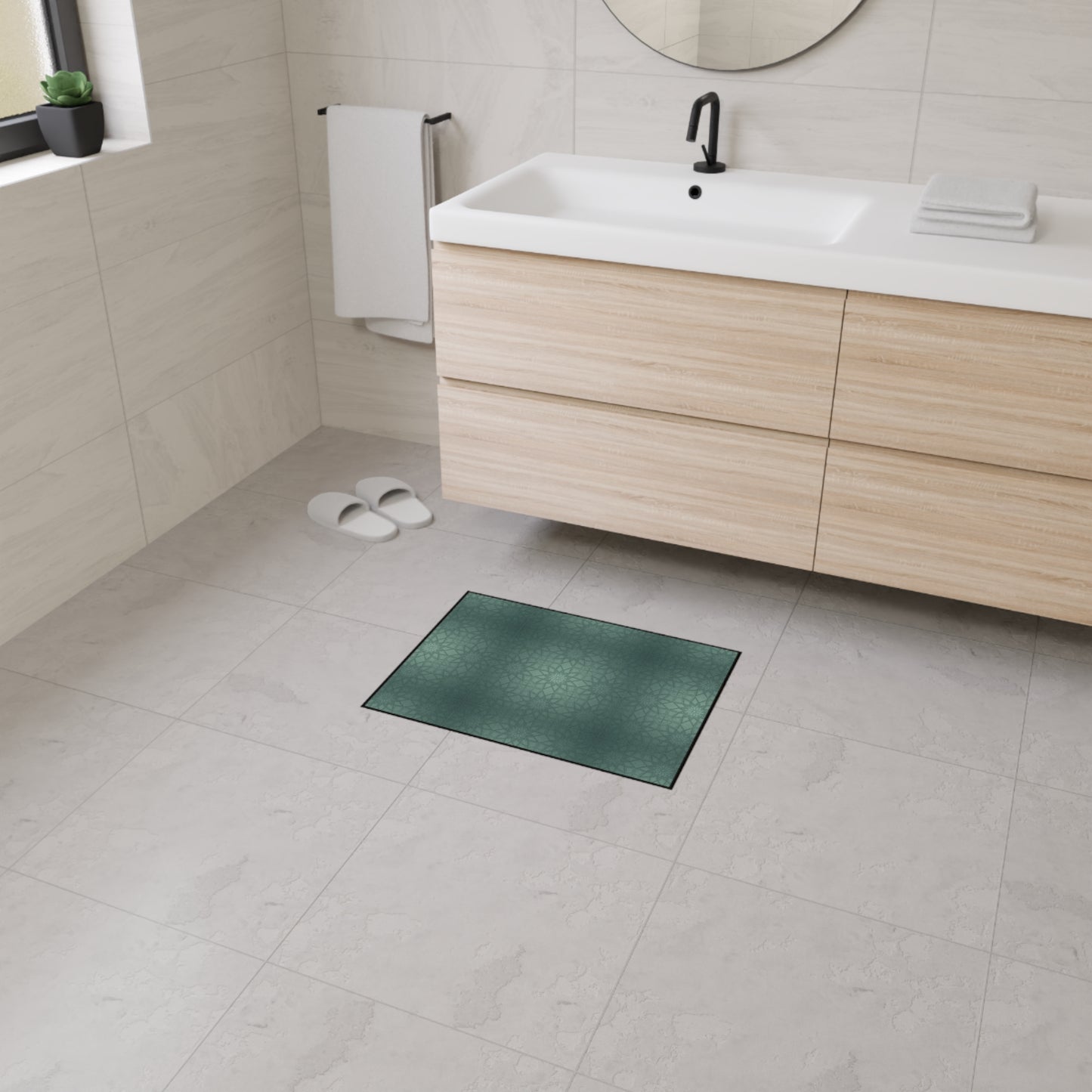 Heavy-Duty Floor Mat — Teal Geometric Anti-Fatigue Rug for Kitchen & Garage