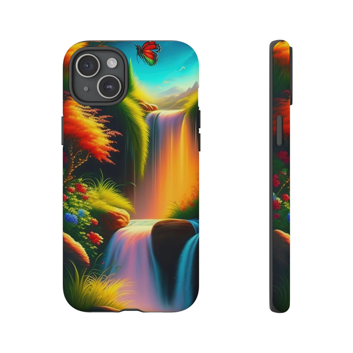 Phone Case - Vibrant Waterfall Landscape with Butterfly | Colorful Nature Protective Case