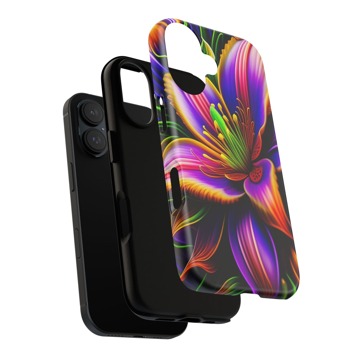 Floral Neon Tough Phone Case — Vivid Purple & Orange Lily Protective Cover