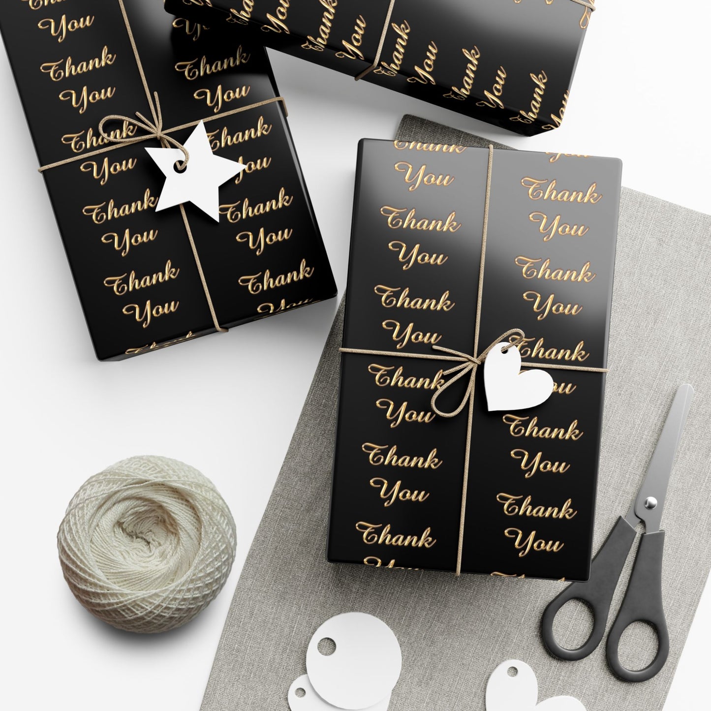 Gift Wrap Paper — Elegant Black & Gold “Thank You” Pattern (Thanksgiving, Weddings, Customer Gifts)