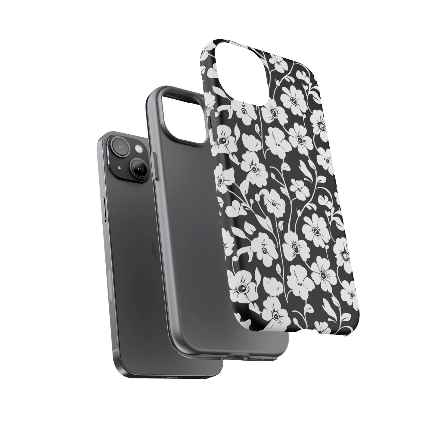 Floral Noir Tough Phone Case — Black & White Flower Protective Cover