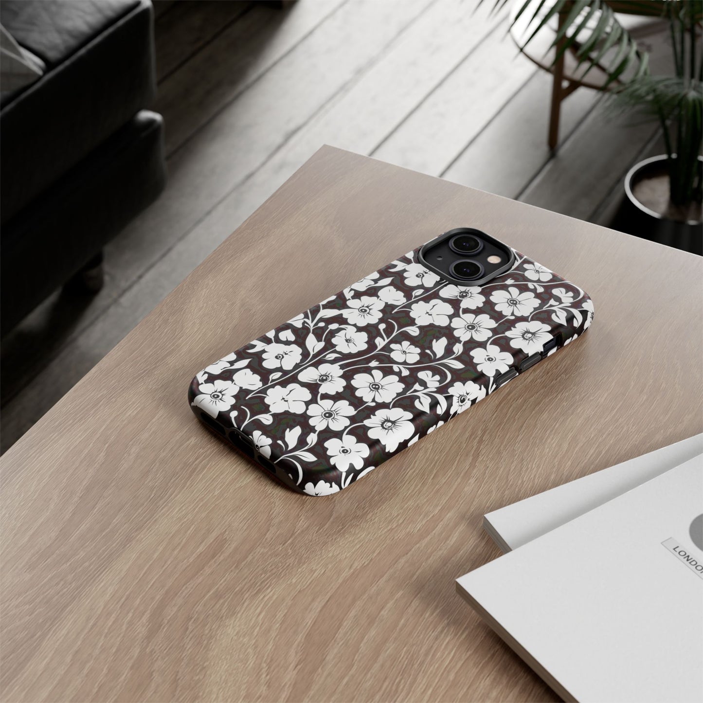 Floral Noir Tough Phone Case — Black & White Flower Protective Cover