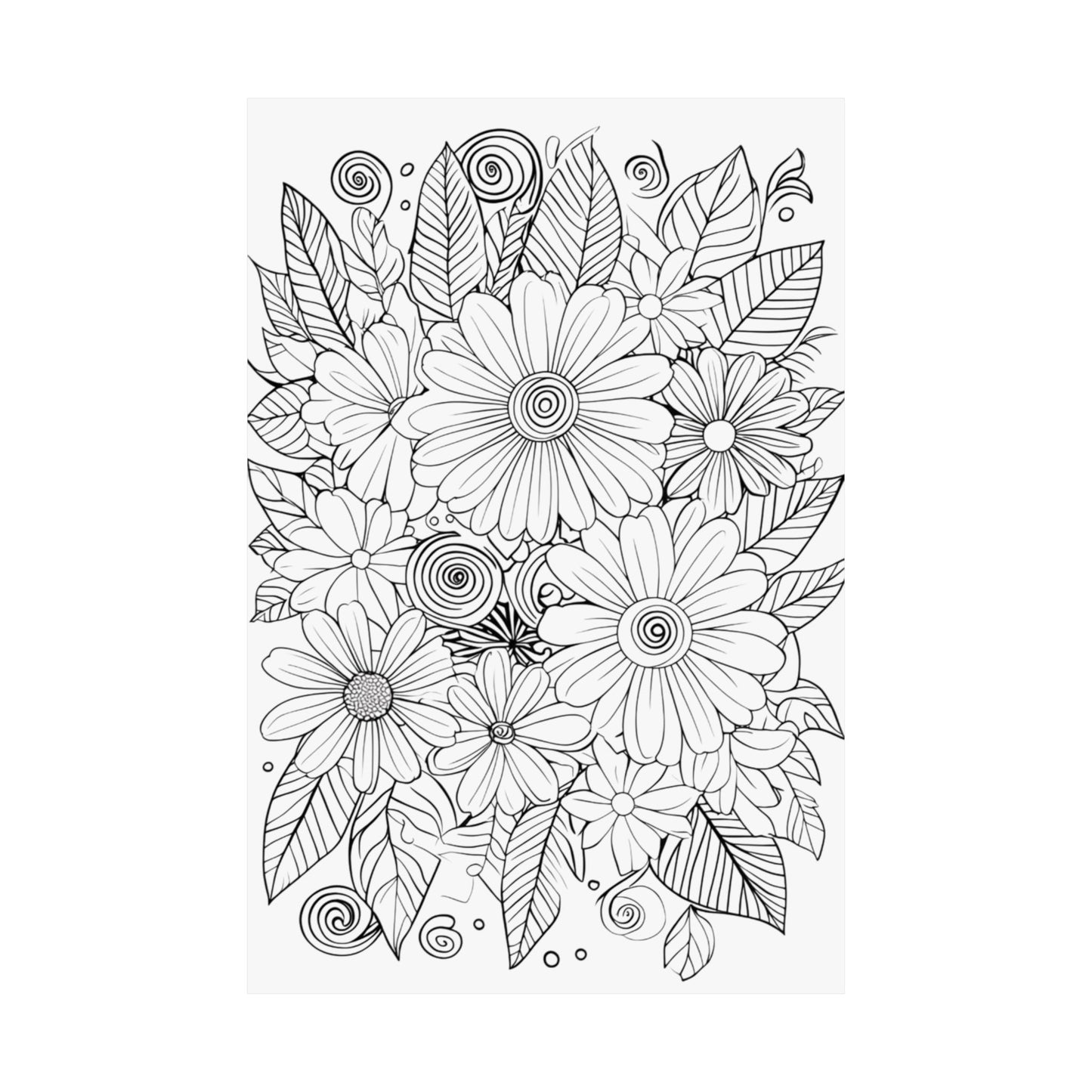 DIY Botanical Doodle Poster — Black & White Floral Coloring Art Print
