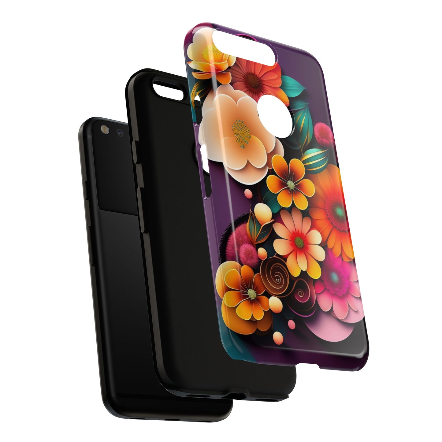 Floral Burst Tough Phone Case — Colorful Retro Flowers Protective Cover