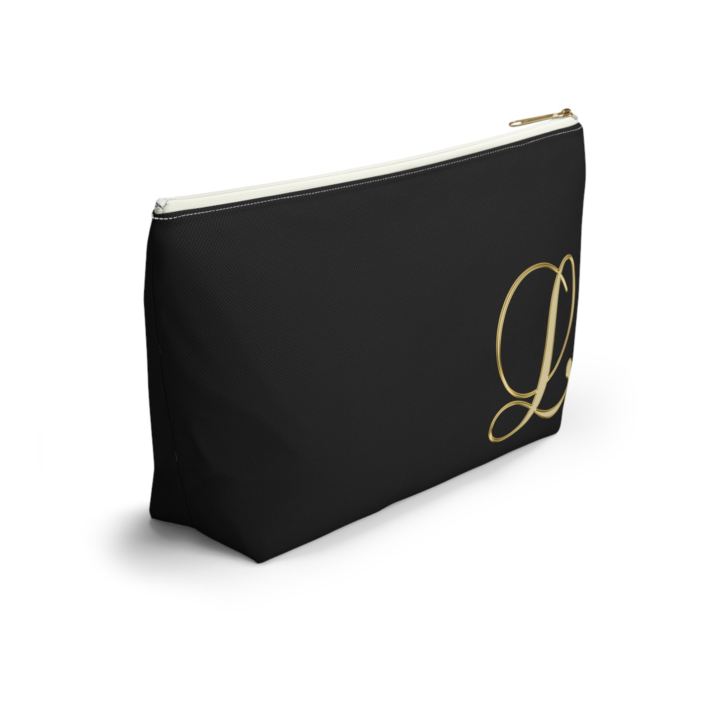 Monogram L Accessory Pouch — Black & Gold T‑Bottom Makeup Bag