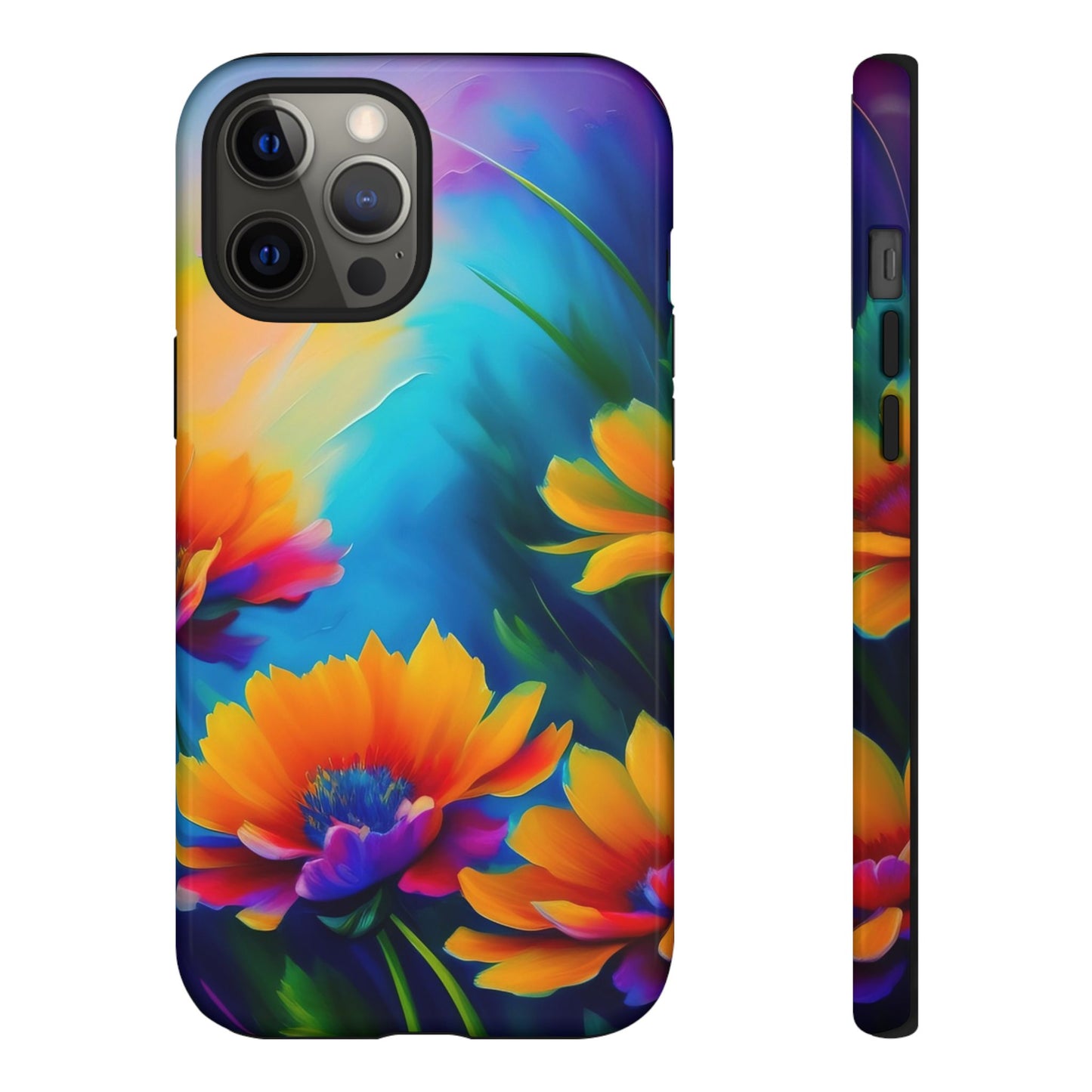 Floral Sunset Tough Phone Case — Vibrant Watercolor Flowers Protective Cover