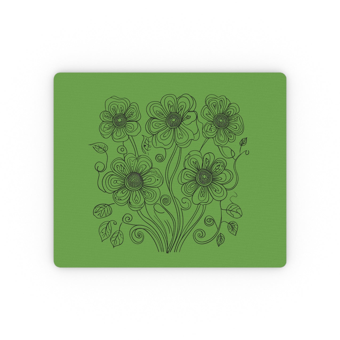 Floral Doodle Mouse Pad — Green Hand-Drawn Flower Desk Mat