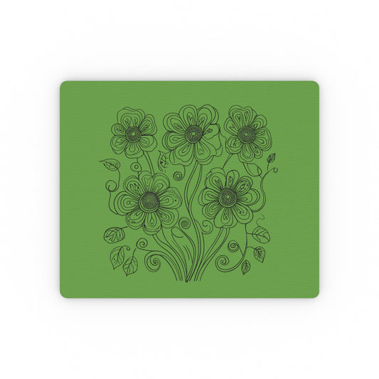 Floral Doodle Mouse Pad — Green Hand-Drawn Flower Desk Mat