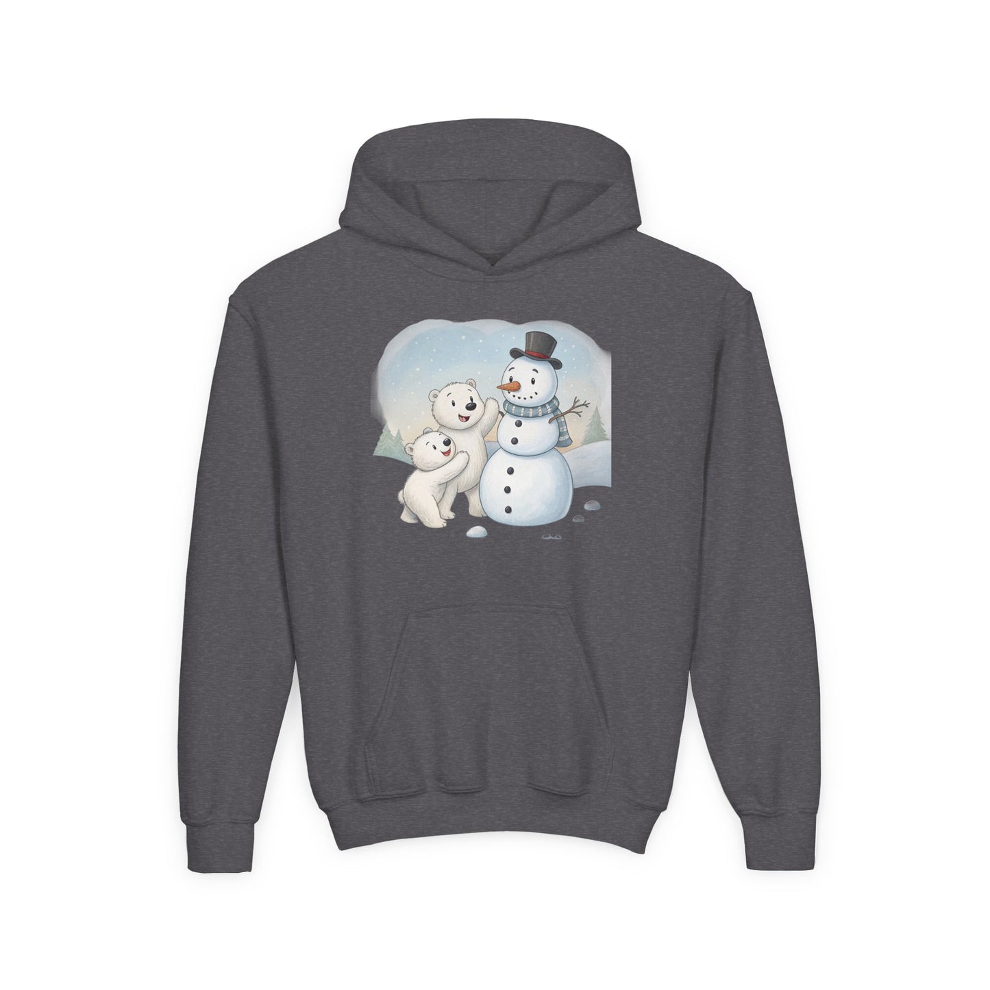 Kids Snowman Hoodie – Cute Polar Bear & Snowman Winter Sweatshirt