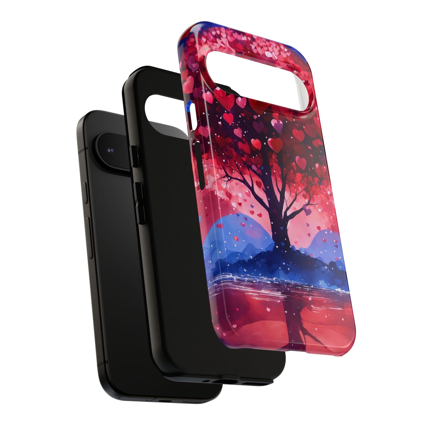 Heart Tree Phone Case — Romantic Red & Blue Protective Tough Case