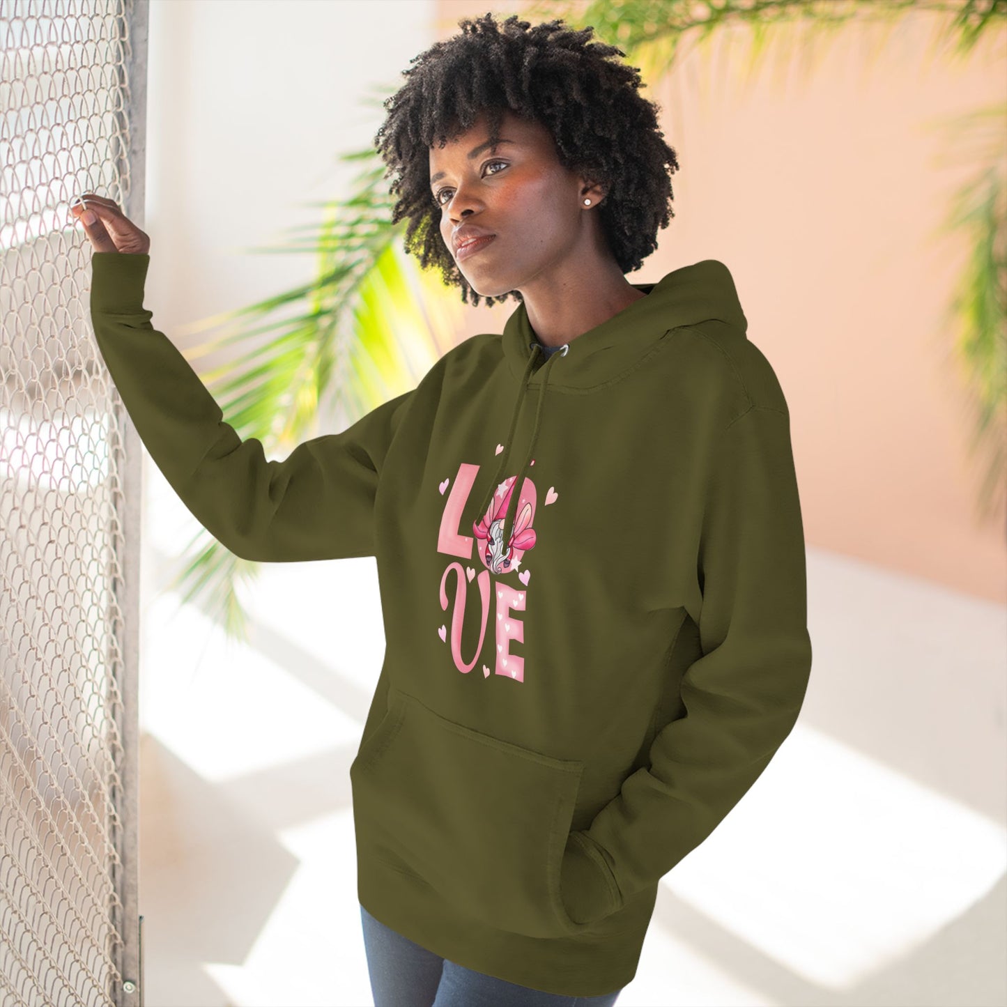 Love Blossom Hoodie — Pink Floral "LOVE" Graphic Fleece Hoodie