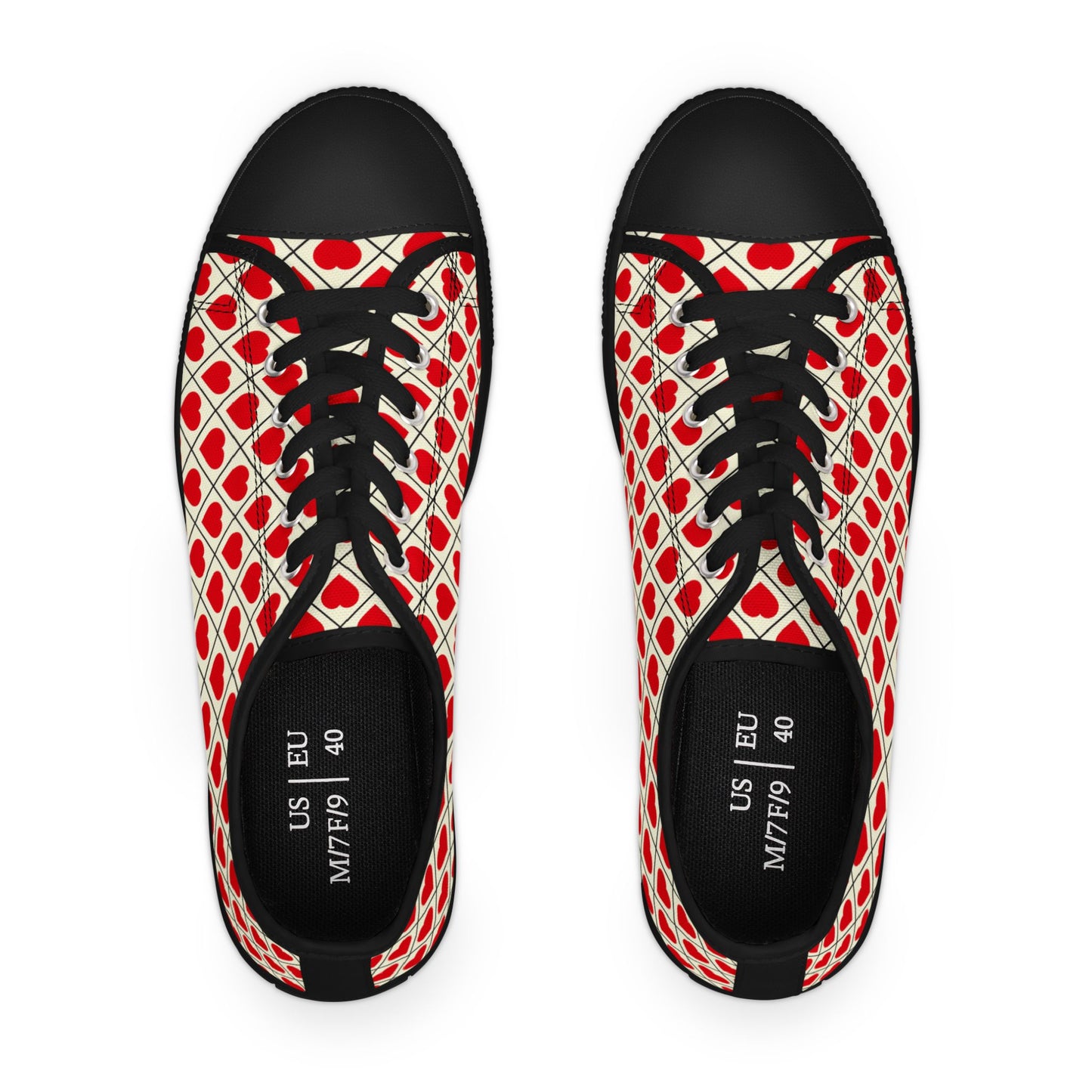 Low Top Sneakers — Red Heart Pattern Casual Women's Shoes (Valentine's Day)