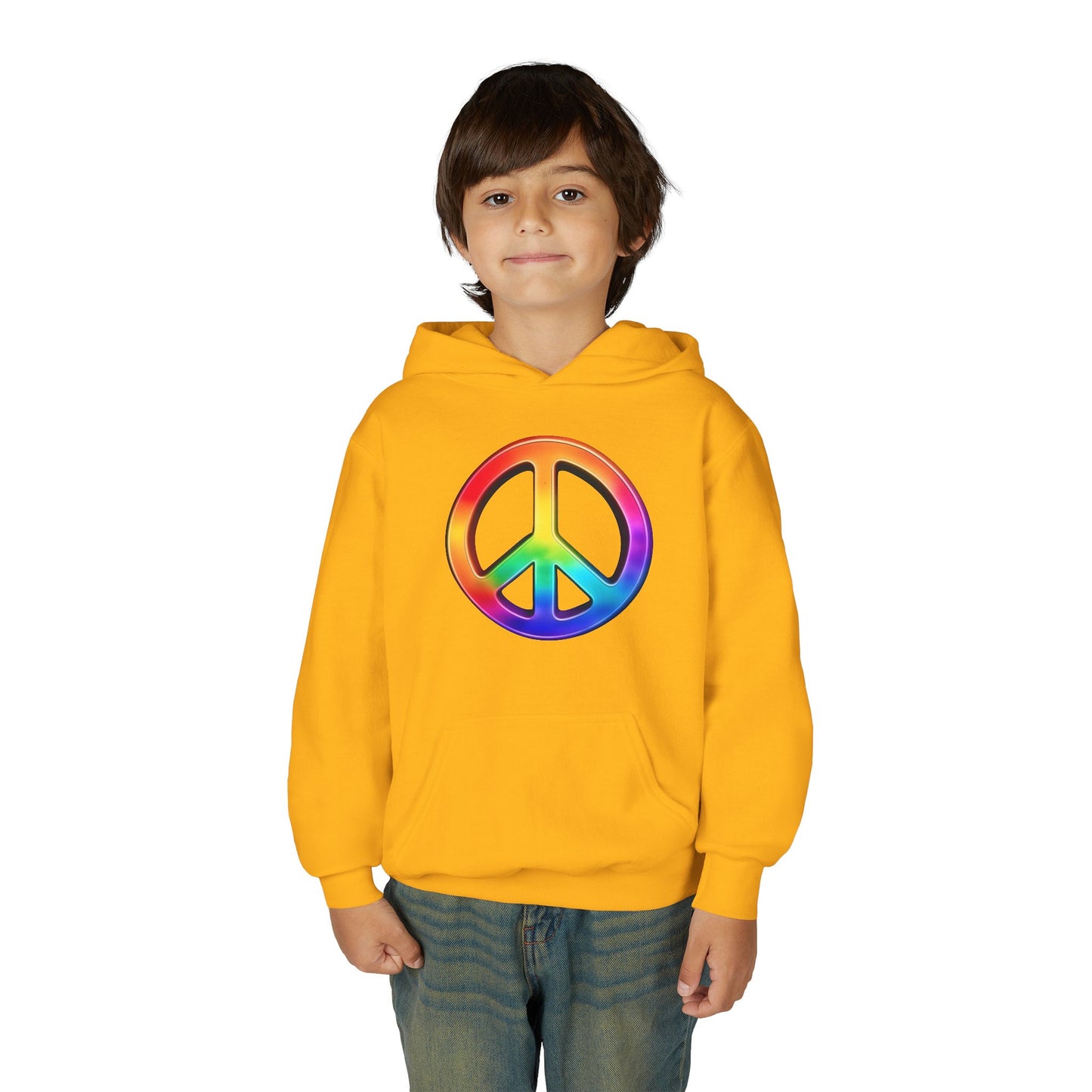 Youth Hoodie — Rainbow Peace Sign Pullover